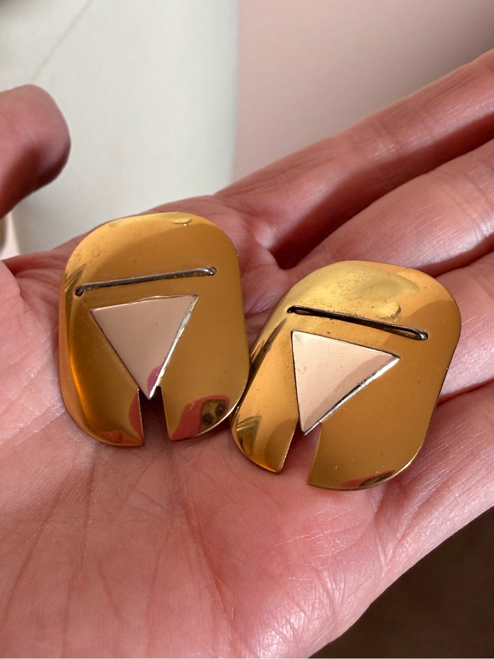 Brass modernist Minimalist oversized art deco oversized vintage earrings